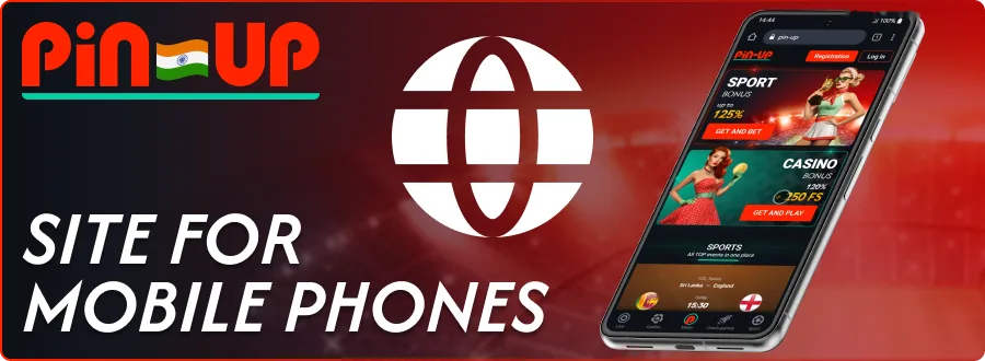 Pin-Up mobile site on a smartphone with a globe icon